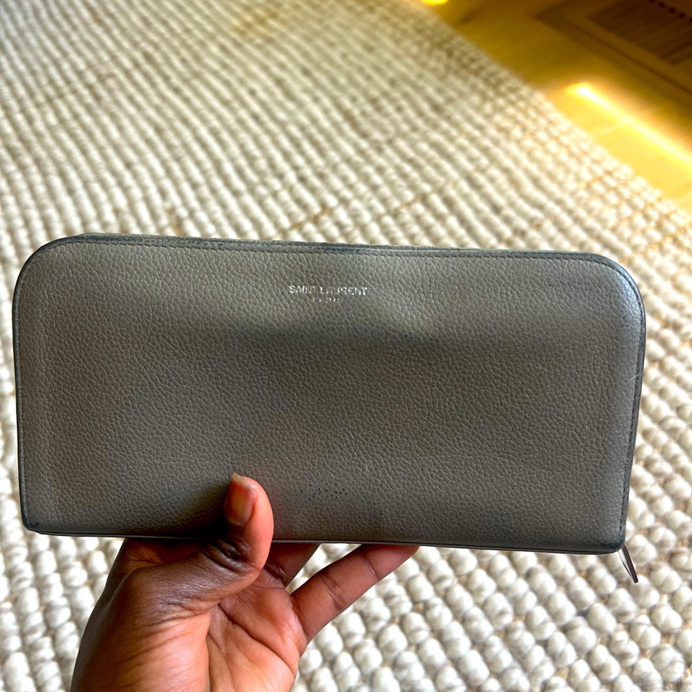 Pre loved Saint Laurent zippy wallet in grey available